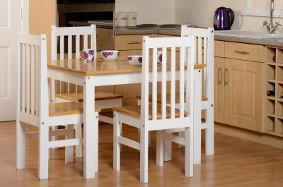 Ludlow white and wood small solid dining set