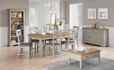 Chester grey and oak compact extending dining set 4 chairs