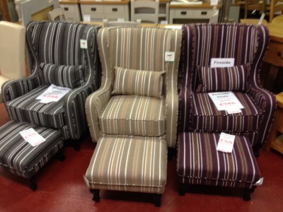 Striped grey burgundy or beige fireside armchair