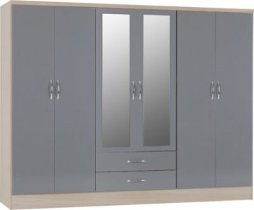 Neptune grey gloss 6 door 2 drawer wardrobe
