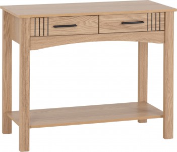 Tessa Oak effect 2 drawer hall console table W93xD35xH73cm
