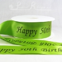 50mm Lime Green, custom printed, bespoke, personalised, double faced satin ribbon 50m roll cheap price