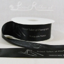Black 50mm wide custom printed satin ribbon 50m roll