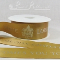 50mm Gold, printed ribbon 50m roll bespoke personalised printed satin ribbon