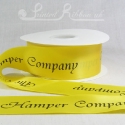50mm wide yellow bespoke printed double faced satin ribbon 50 metre roll length
