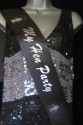 Black custom printed satin sash for bride to be on her hen night