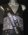 Black satin sash with personalised message for 40th Birthday