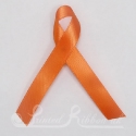 BRIGHT ORANGE plain double faced satin woven awareness ribbon / cause ribbon / charity ribbon and pin attachment