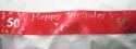 RED special age 50th Birthday personalised printed ribbon banner for parties