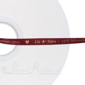 PW7BURG50M BURGUNDY 7mm Personalised Printed wedding ribbon - 50m roll