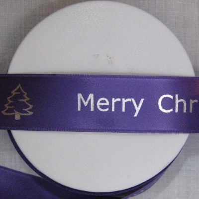 XM25PURP25M 25mm Bespoke Printed PURPLE double faced satin Christmas Ribbon - print your own message or company logo