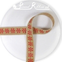 15mm Light Brown ribbon with red flower print 20m