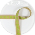 15mm Light Brown ribbon with GREEN flower print 20m