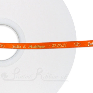 PW7BORG50M BRIGHT ORANGE 7mm Personalised Printed wedding ribbon - 50m roll