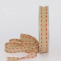 15mm Light Brown ribbon with red stiched edge 20m