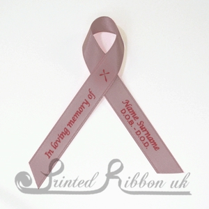 LPNKAWPR10PK Pack of 10 LIGHT PINK Personalised d/f Satin Funeral / Memorial ribbons with pin attached