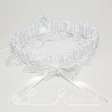 PWGBWHTE White Satin and Lace Personalised Wedding Garter