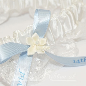 PWGBIVRY Ivory Satin and Lace Personalised Wedding Garter