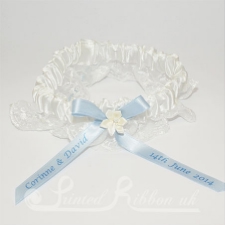 PWGBIVRY Ivory Satin and Lace Personalised Wedding Garter