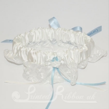 PWGBIVRY Ivory Satin and Lace Personalised Wedding Garter