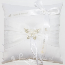 PWRCBUTTERFLYWHTE Personalised Wedding Butterfly Ring Cushion - White