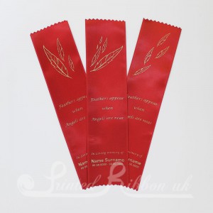 MBCR10 Pack of 10 RED Personalised Ribbon Memorial Bookmarks