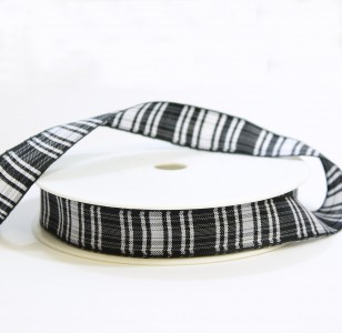 TAR16BLKWHT20M Classic Black and White tartan ribbon 16mm x 20m roll