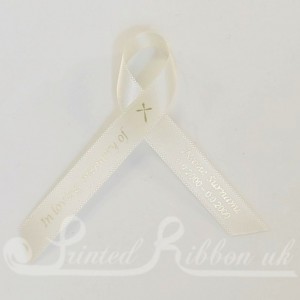 CREAMAW100 Pack of 100 CREAM Personalised d/f Satin Funeral / Memorial ribbons with pin attached