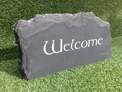 50mm Welsh Slate Engraved & chipped To Shape