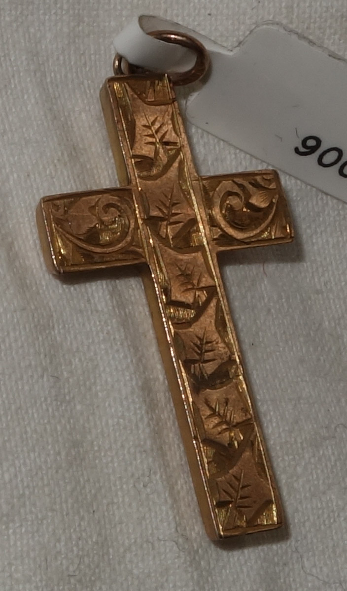 pendant 9ct gold engraved cross B & W c.1900