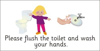 SAFETY SIGN - PLEASE FLUSH THE TOILET & WASH HANDS - GIRL