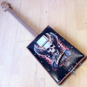 Winged Skull on a Harley- Electro Acoustic Cigar Box Guitar