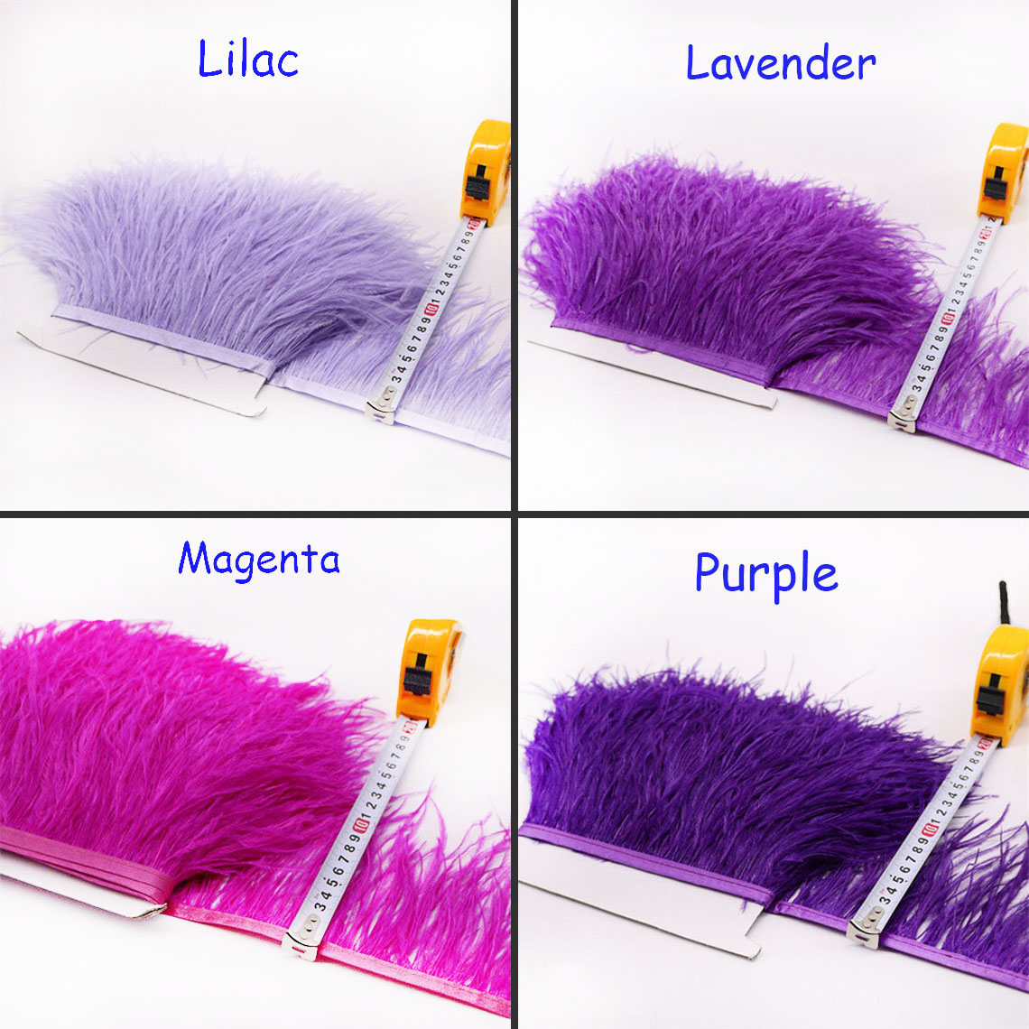 Ostrich Feathers Trims Fringe with Satin Ribbon Tape for Dress Sewing Crafts Costumes Decoration Pack of 2 Yards Purple 