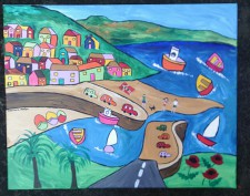 Colourful Naive Painting of Mousehole Harbour 3