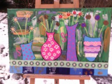 4 Art deco Vases with Embroidered Flowers