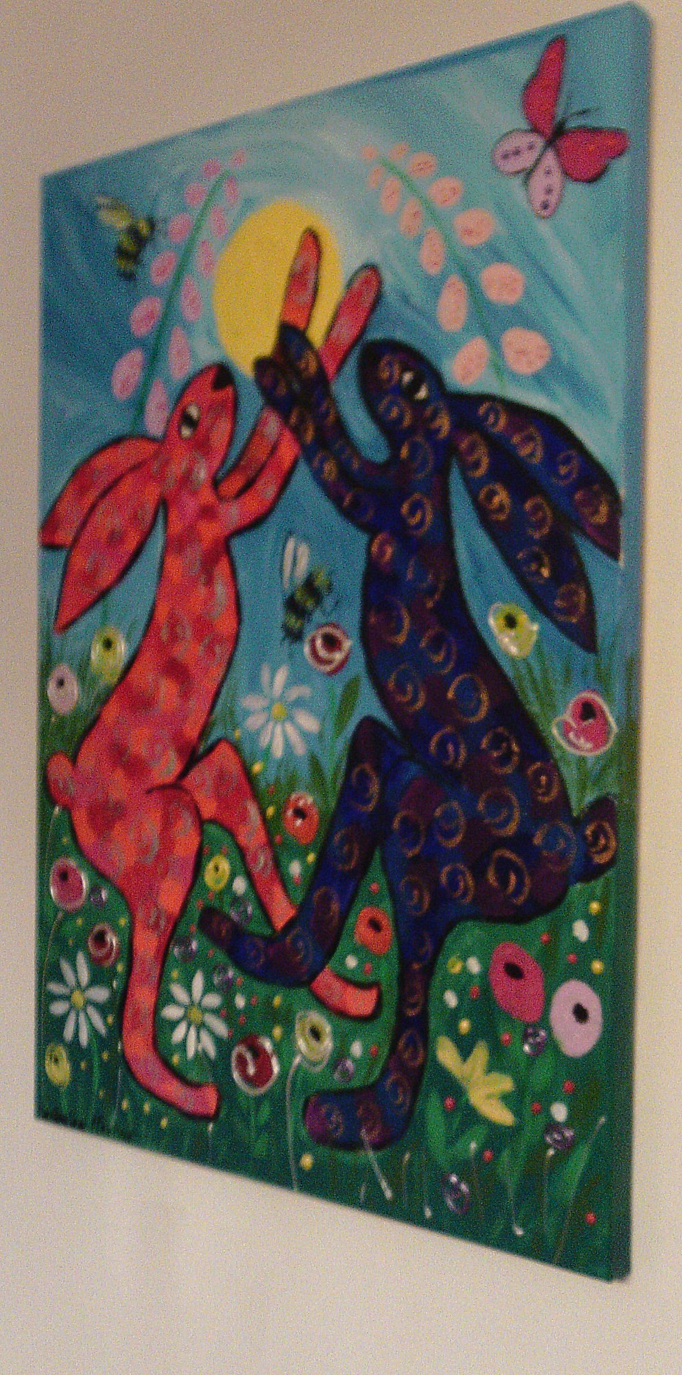 Quirky Hares Dancing among flowers
