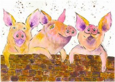 Three little Piggies chatting over the wall