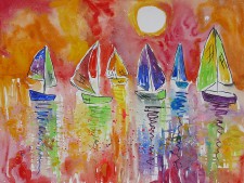 Colourful Sailing Boats in a beautiful Sunset sky
