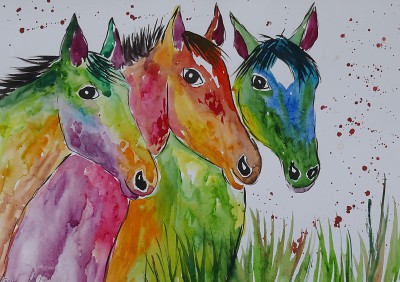 Colourful Horses, Three Heads are better than one