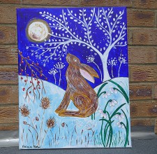 Hare Moongazing among thistles and snowdrops