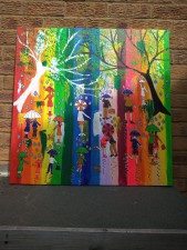 Colourful Umbrellas in a Rainbow Sky