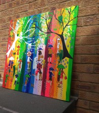 Colourful Umbrellas in a Rainbow Sky