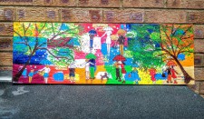 Large Raindrops falling on a Rainbow Sky