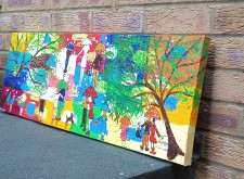 Large Raindrops falling on a Rainbow Sky