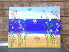 Colourful Seascape with Bold Flowers