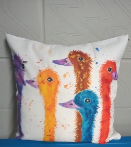 Colourful Ostriches cushion cover