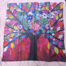Mulberry silk scarf, Jewelled Tree in a Red Sky 90cm X 90 cm