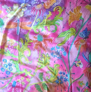 Mulberry silk scarf, The Pink Flower Garden, 90 cm X 90 cm