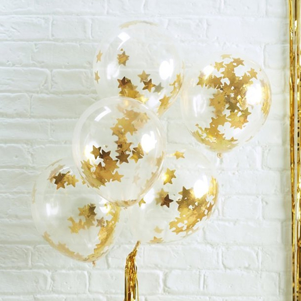 Gold Star Confetti Baloons
