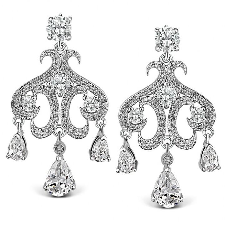 Organza Diamond & CZ Chandelier Earrings